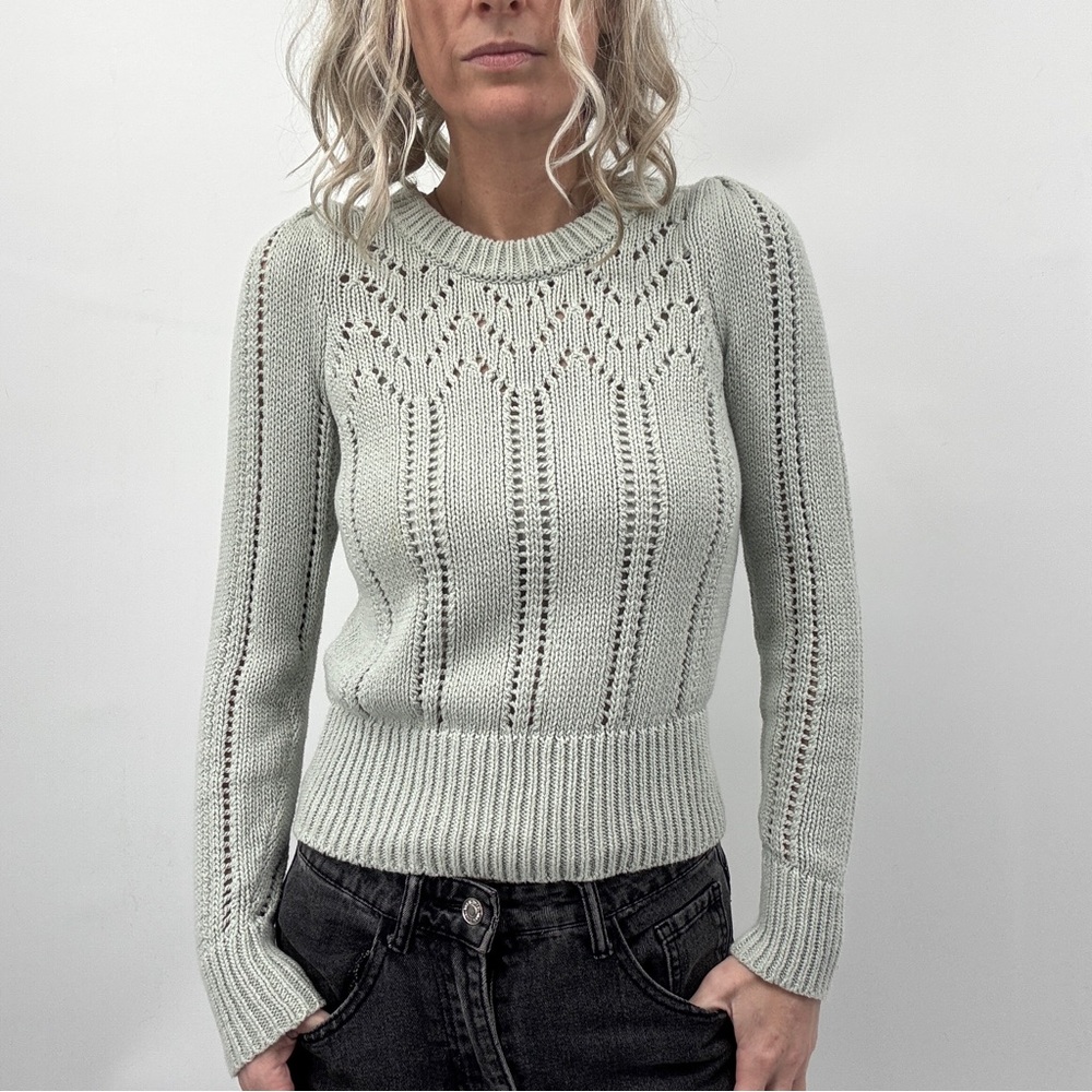 Madewell Pointelle Open Knit Sweater XXS Sage Green Cottage Airy Lightweight